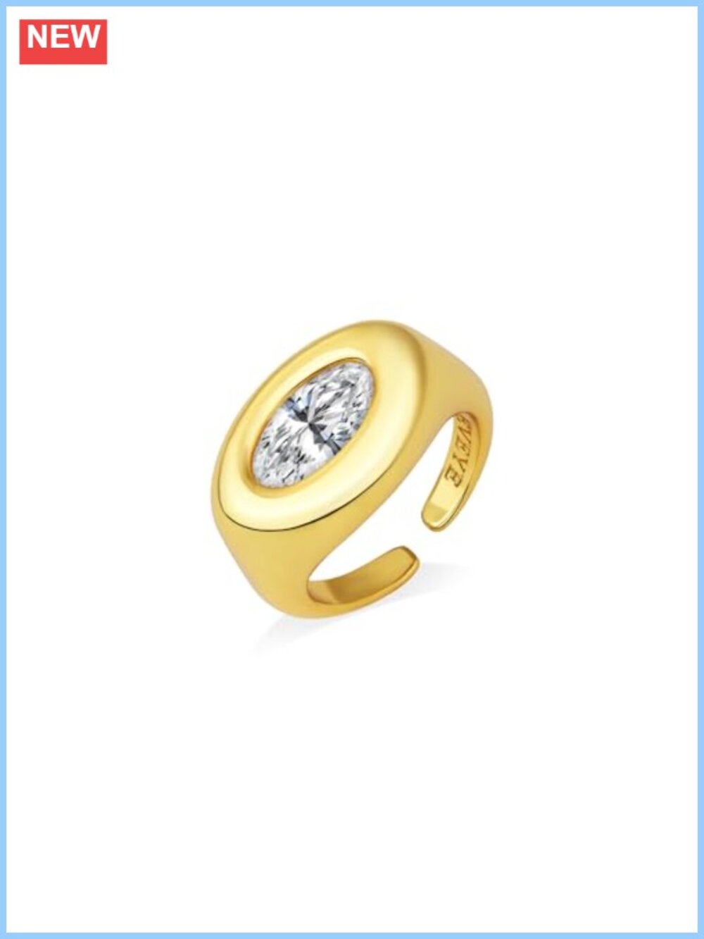 18K Gold Plated Chunky Dome Ring Oval Cubic Zirconia Adjustable Statement